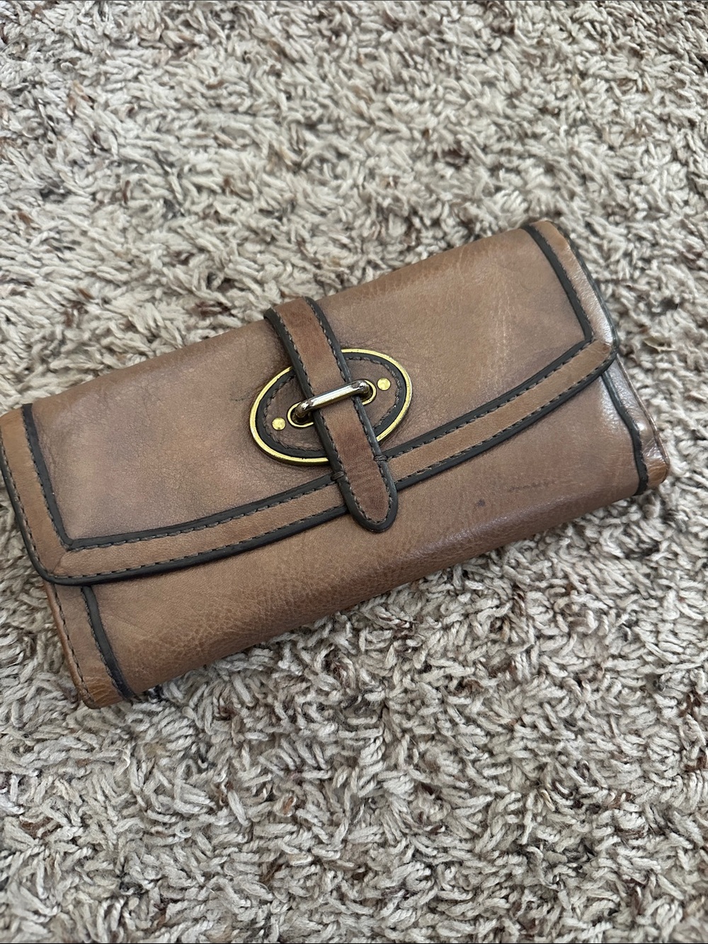 Fossil Brown Leather Trifold Wallet with ID Window